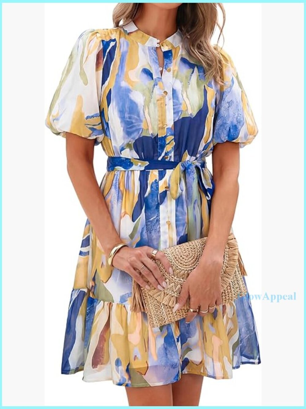 V-Neck Button Down A-Line Tiered Ruffle Mini Dress Summer Casual